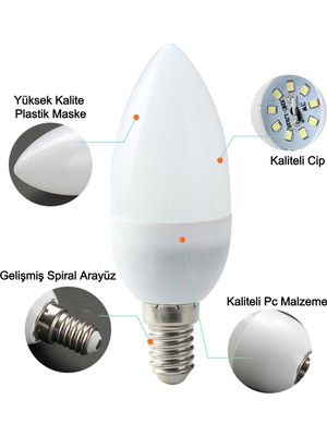 Vie 3 Adet 7 Watt E14 Ince Duy Beyaz Işık Mum Buji LED Ampul Tasarruflu Avize Ampul