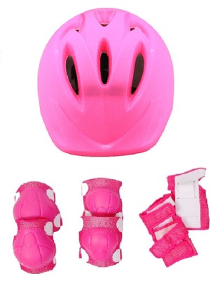 Birlik Oyuncak Güçlü Plastik Yüksek Yoğunluklu Strafor Çocuk Scooter Bisiklet Kaykay Paten Kaskı ve 6 Parça Dizlik Dirseklik Koruma Seti Kask Seti Pembe