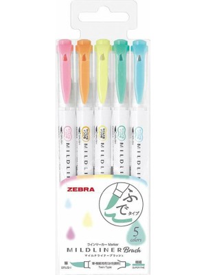 Zebra Mildliner Brush Pen Kalem Seti 5'li Farklı Renk Seçenekleri ile Yumuşak Uçlu