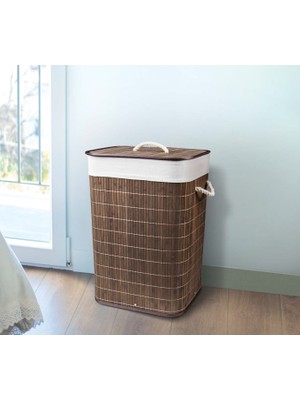 Lorin Bambu Katlanır Çamaşır Sepeti Koyu Kahve