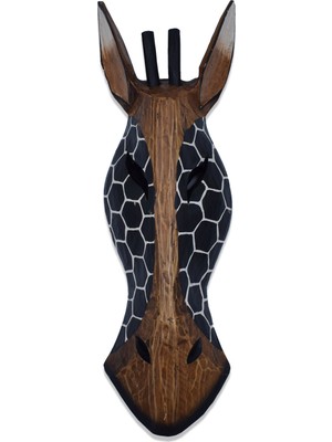 Hedicaret Zürafa Kafası Maske 50 cm Siyah Petek Duvar Objesi Ahşap Mask