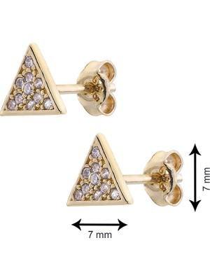 Gençtaş Kuyumculuk 14 Ayar Altın Üçgen ve Parlak Taşlı Kadın Küpe