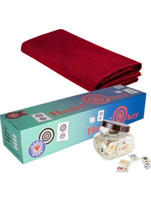 Hedef Okey Okey Takımı Bordo Masa Örtüsü Seti Sert Plastik 4 Istaka 106 Taş ile