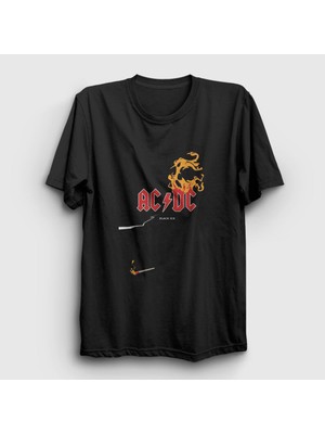 Presmono Unisex Siyah Black Ice Fire AC/DC T-Shirt