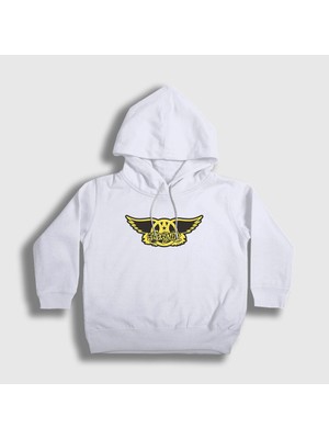 Presmono Unisex Çocuk Beyaz Yellow Aerosmith Kapüşonlu Sweatshirt