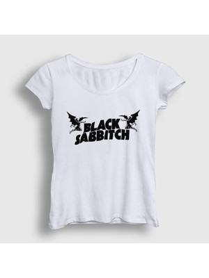 Presmono Kadın Beyaz Logo Black Sabbath T-Shirt
