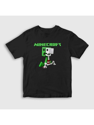 Presmono Unisex Çocuk Siyah Creeper Minecraft T-Shirt