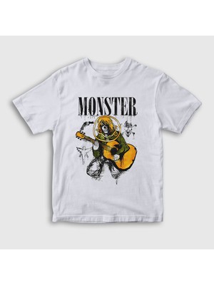 Presmono Unisex Çocuk Beyaz Monster Nirvana Kurt Cobain T-Shirt