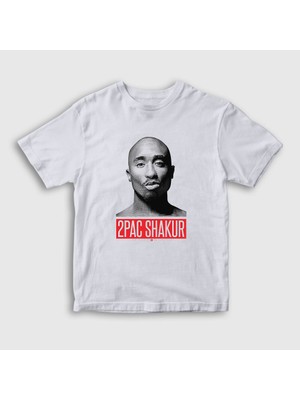Presmono Unisex Çocuk Beyaz Gun Tupac Shakur T-Shirt