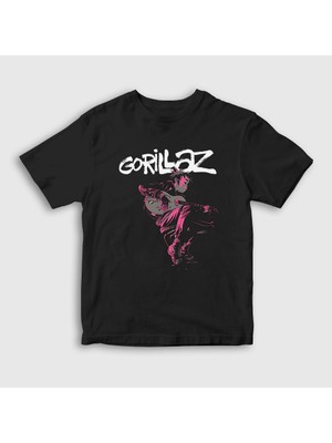 Presmono Unisex Çocuk Siyah Hollow Gorillaz T-Shirt