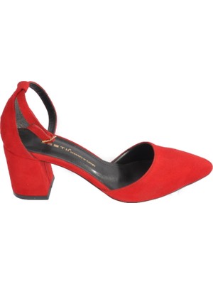 Esstii 316 Kırmızı Süet Kadın Topuklu Ayakkabı