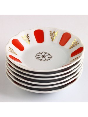 Porland 6 Kişilik Porland Porselen Kahveci Çay Tabağı - Kırmızı Gold