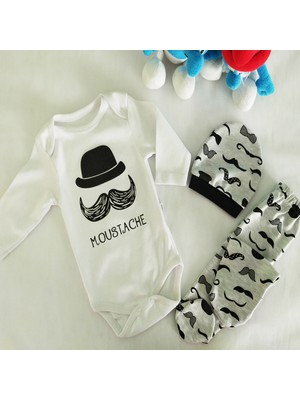 Minibird Bıyıklı Moustache 3'lü Beyaz Takım