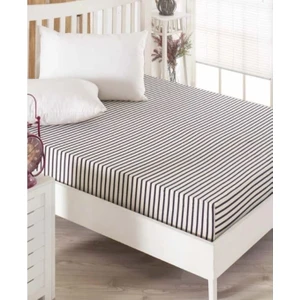 Tek Kişilik Lastikli Penye Çarşaf Siyah Beyaz Çizgili 100x200