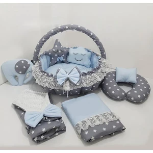 Jaju Baby Gri Yıldız Mavi Tasarım Lüx Oyun Minderi Babynest 8 Parça Set