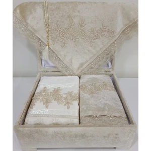 Lamazi Home Lamazihome Lüks Sandıklı Gold Rengi Kadife Seccade Seti Bohça Takımı Havlu Çeyiz Seti 6 Parça