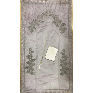 Lamazi Home Lamazihome Gri Fransız Dantelli Kadife Seccade Çeyizlik Bohça Seti 3 Parça