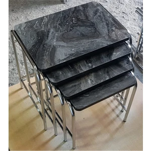 Metal Ayaklı Zigon Sehpa Nikelaj Kaplamalı 4'lü Zigon Sehpa