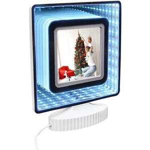 Yılbaşı Hediyesi 3D Ledli Mavi Işıklı Sihirli  Kare Fotoğraf Çerçevesi