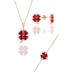 Söğütlü Silver Gümüş Rose Lal  Renkli Yonca Modeli Üçlü Set