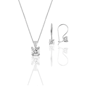 Söğütlü Silver Gümüş Rodyumlu Tek Taş  Kolye ve Çengelli Küpe Gümüş  Set