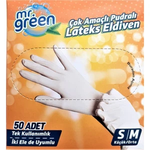 Mr.green Çok Amaçlı Pudralı Latex Eldiven 50 Adet S/m