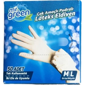 Mr.green Çok Amaçlı Pudralı Latex Eldiven 50 Adet M/l