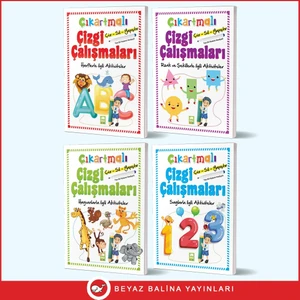 Çiz, Sil Yapıştır Çıkartmalı Çizgi Çalışmaları Seti – 4 Kitap – Kalem Hediyeli