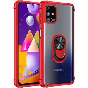 - Samsung Galaxy M31S - Kılıf Yüzüklü Arkası Şeffaf Koruyucu Mola Kapak - Kırmızı - T15557