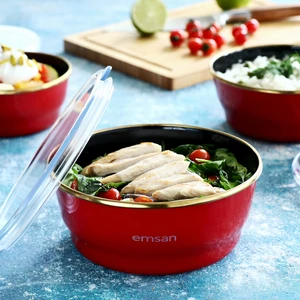 Troy Emaye 3'lü Saklama Kabı Kırmızı