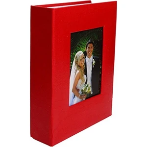 200'LÜK Deri 10x15cm Pencereli Kırmızı Fotoğraf Albümü