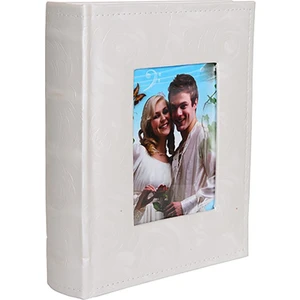 100'LÜK 15x21 cm Gerçek Deri Krem Renkli Gül Desenli Pencereli Fotoğraf Albümü