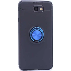 Caseart Samsung Galaxy J7 Prime 2 Kılıf Renkli Yüzüklü Manyetik Silikon Kapak Siyah - Mavi