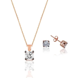 Söğütlü Silver Gümüş Rose Kolye ve Küpe Gümüş Set