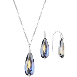 Söğütlü Silver Gümüş Rodyumlu Mavi Mistik  Taşlı Damla Kolye ve Küpe Ikili Gümüş Set