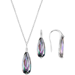 Söğütlü Silver Gümüş Rodyumlu  Mistik  Taşlı Damla Kolye ve Küpe Ikili Gümüş Set