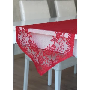 Güllü Desen Örme Runner Örtüsü 40 x 140 cm Kırmızı