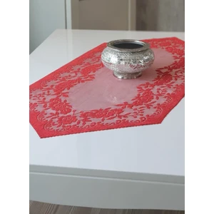 Güllü Desene Örme Kısa Runner Örtüsü 40 x 90 cm Kırmızı