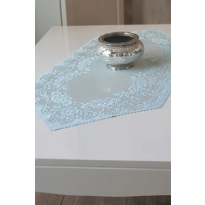 Güllü Desene Örme Kısa Runner Örtüsü 40 x 90 cm Mavi