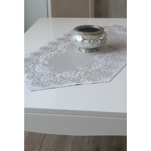 Güllü Desene Örme Kısa Runner Örtüsü 40 x 90 cm Gri