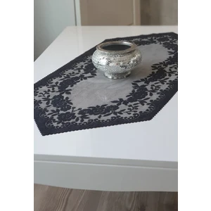 Güllü Desene Örme Kısa Runner Örtüsü 40 x 90 cm Siyah