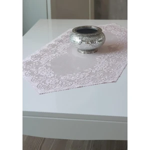 Güllü Desene Örme Kısa Runner Örtüsü 40 x 90 cm Pudra