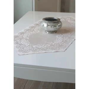 Güllü Desene Örme Kısa Runner Örtüsü 40 x 90 cm Kahverengi