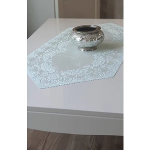 Güllü Desene Örme Kısa Runner Örtüsü 40 x 90 cm Su Yeşili