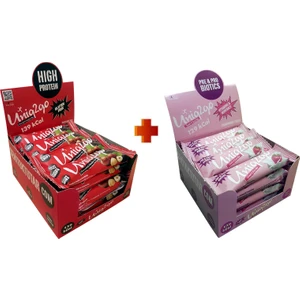 UNIQ2GO Chocodark Fındıklı Bitter 16’lı Yanında UNIQ2GO Tatlı-Ekşi Pre-Probiyotik 16'lı (Toplam 32 tane) 38 gr Protein Bar
