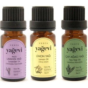 Lavanta Uçucu Yağı 10 Ml+Limon Uçucu Yağı 10 Ml+Çay Ağacı Uçucu Yağı 10 ml 3'lü Set Orta Boy