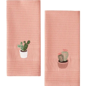 2'li Tea Towel Kaktüs Nakışlı Somon 50 x 70 cm Kurulama Bezi Seti