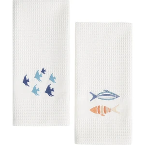 2'li Tea Towel Balık Nakışlı Krem Rengi 50 x 70 cm Kurulama Bezi Seti