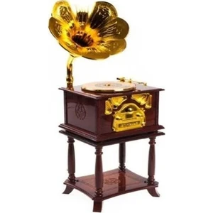 Nostaljik Sehpalı Ahşap Görünümlü Gramofon Müzik Kutusu