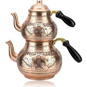 Bakır Çaydanlık Kalın Eskitme 5-6 Kişilik 2,4 lt